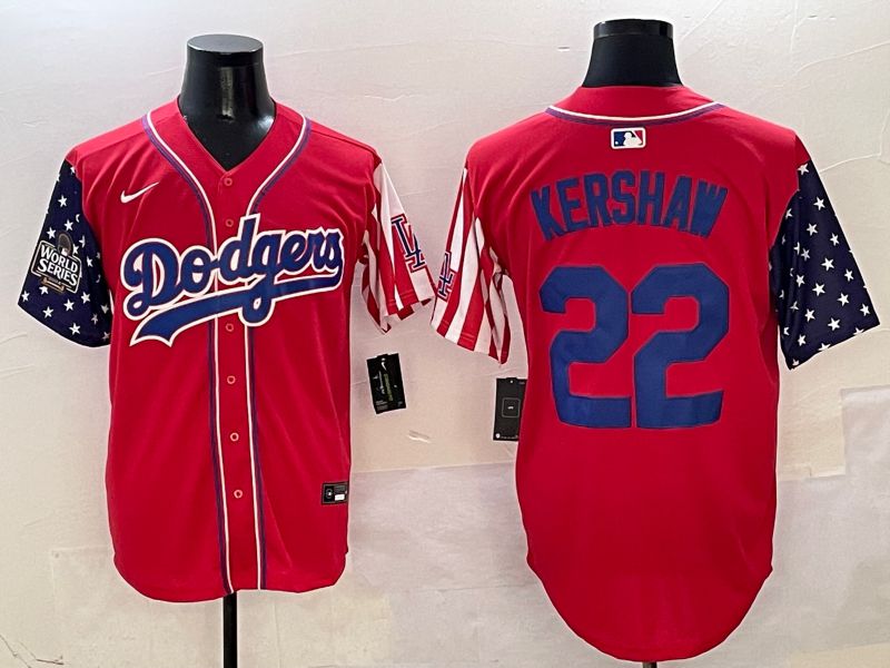 Men Los Angeles Dodgers #22 Kershaw Red a generation of national flags Joint name 2025 Nike MLB Jersey style 6
